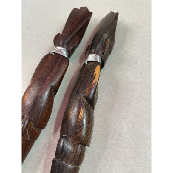Hand Carved Wood Salad Spoon Fork Server Set African ? Ironwood - Picture 6 of 9